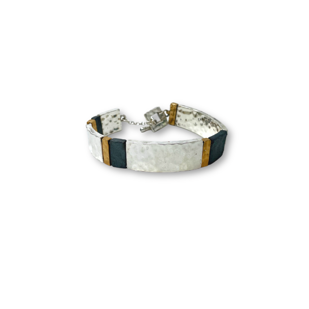 Broad Israeli Bracelet in Silver and Gold Plating - Electroforming