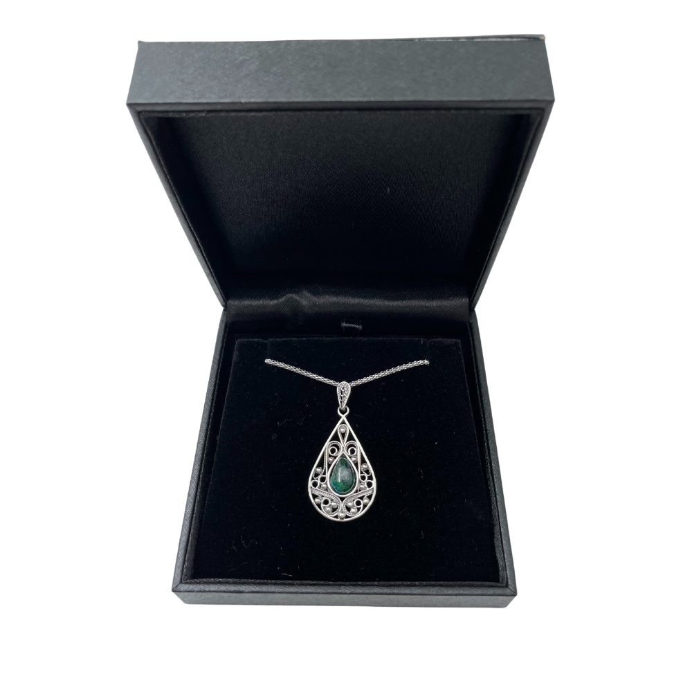 Eilat Stone Silver Necklace - Yemenite Pear Shaped