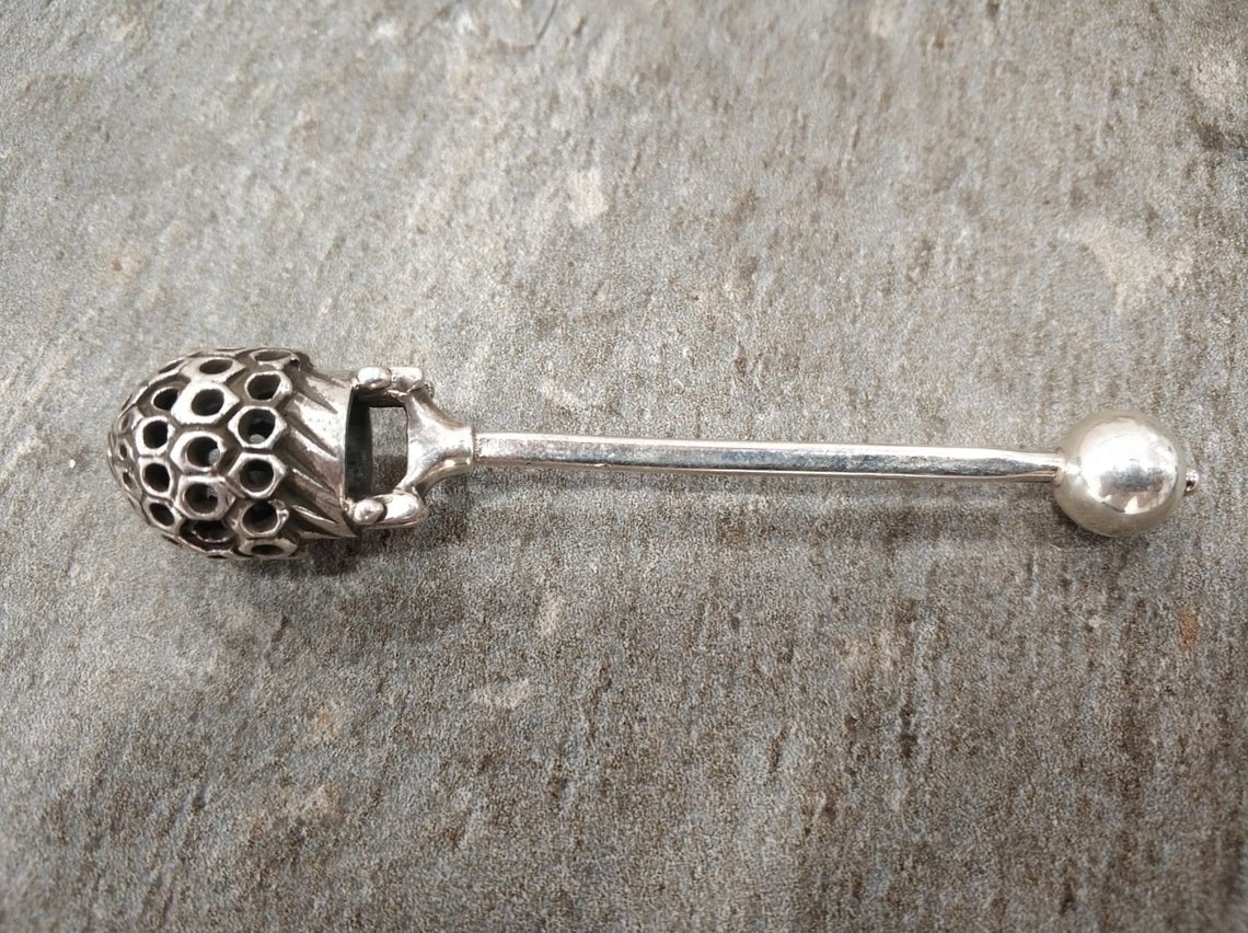 Sterling Silver Honey Spoon HoneyComb Design