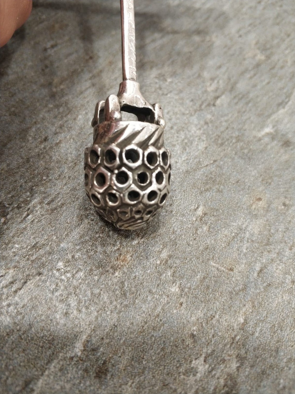 Sterling Silver Honey Spoon HoneyComb Design