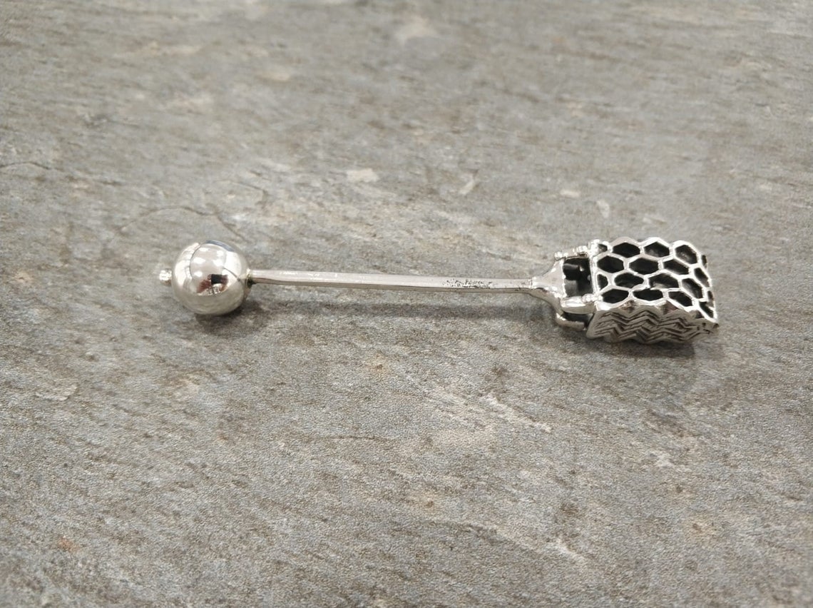 Sterling Silver Honey Spoon HoneyComb Design