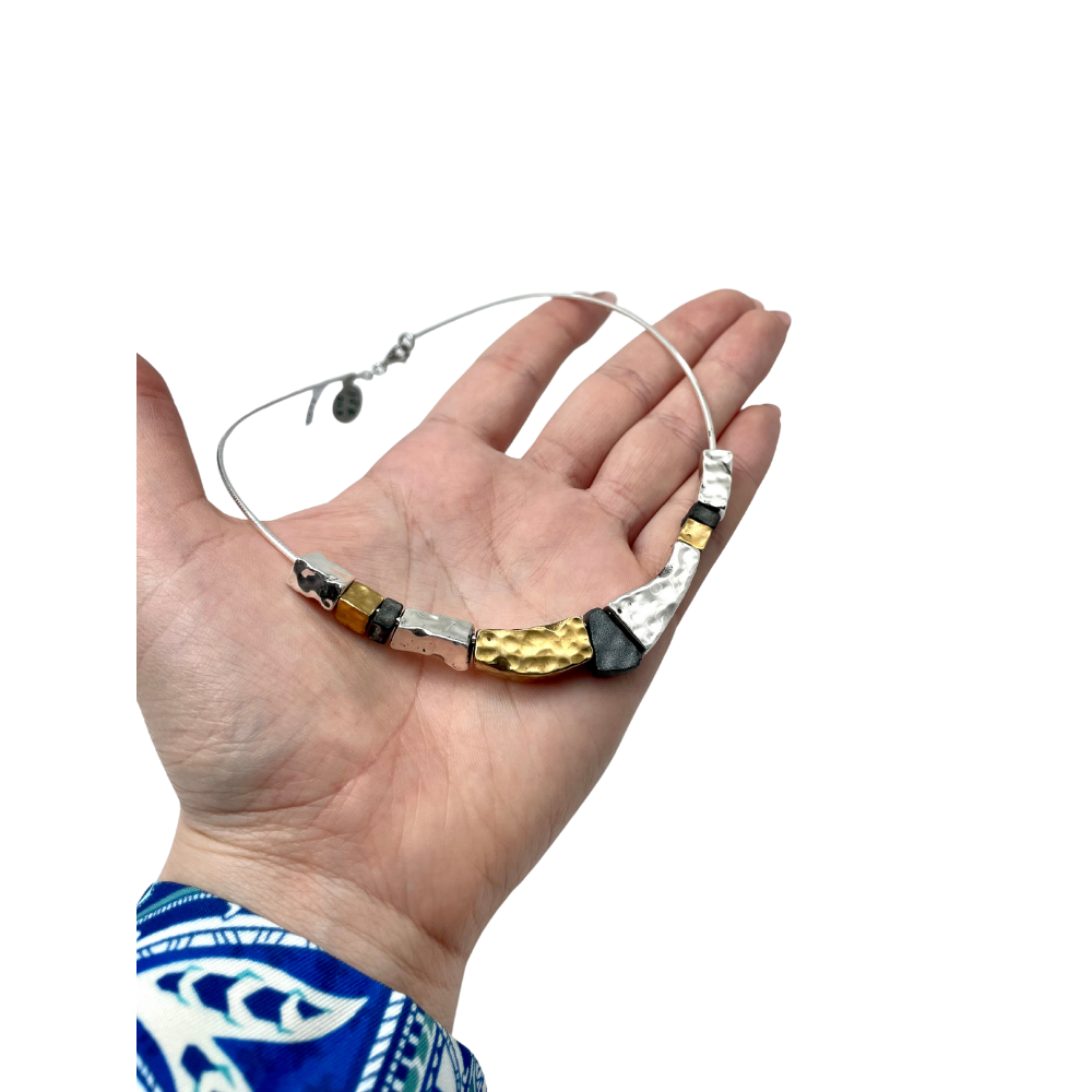 Hammered Silver and Gold Plated Taper Israeli Necklace