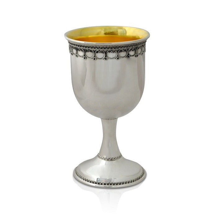 Classic Kiddush Cup - Lior Embellished Design in Silver