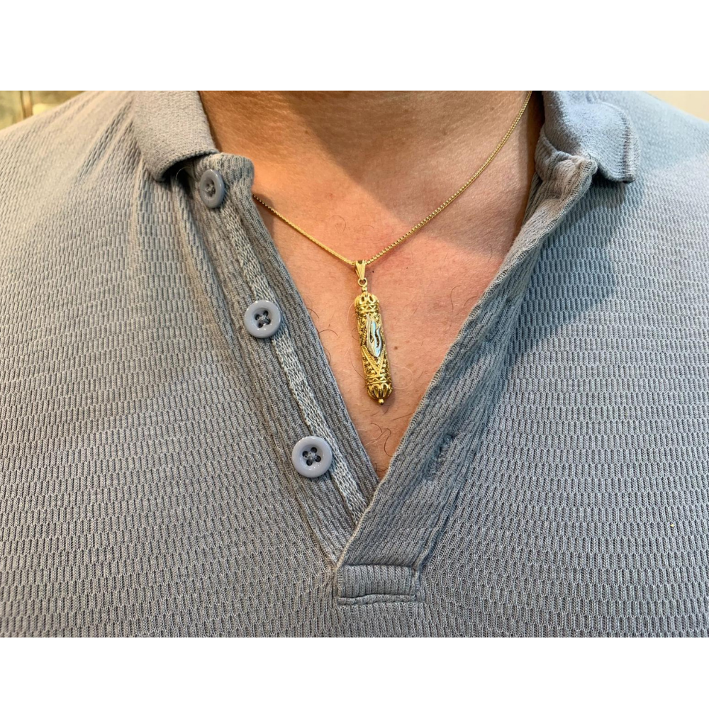 14k Gold Two Tone Filigree Mezuzah Pendant