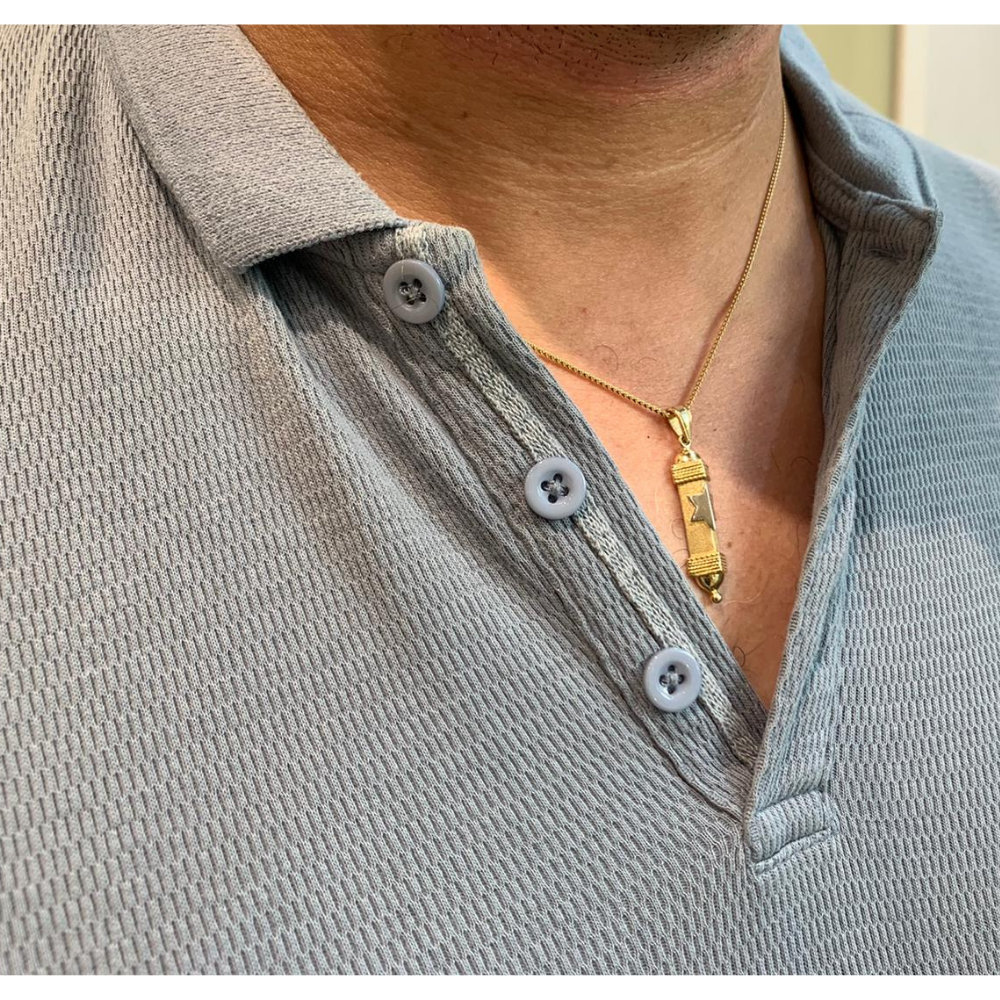 14k Gold Star of David Triangular Mezuzah Pendant