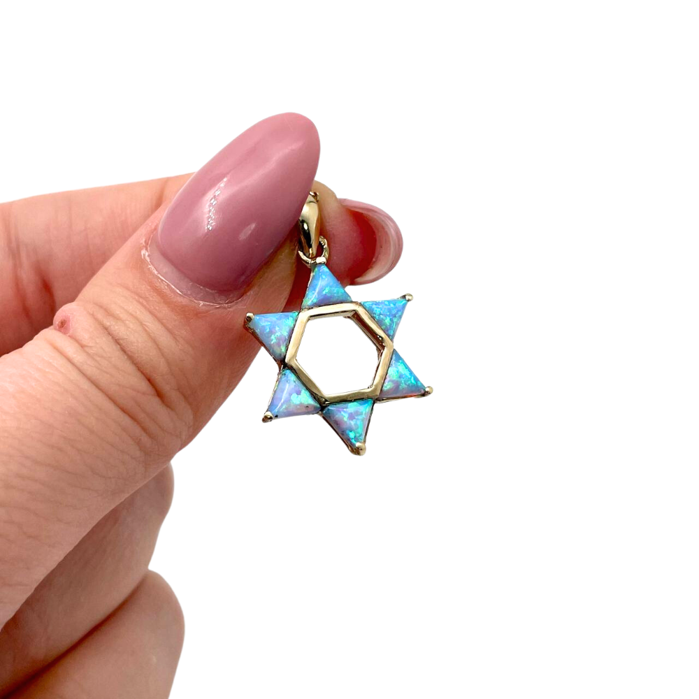 Opalite Star of David Pendant in 14k Gold