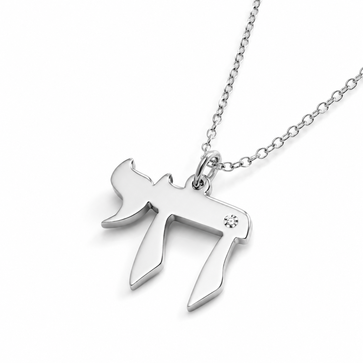 Diamond Chai Necklace for Men  Sterling Silver Jewish Life Pendant