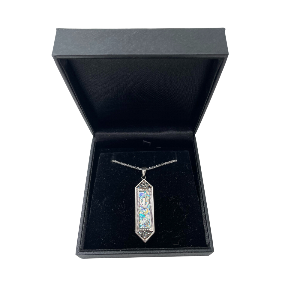 Sterling Silver Filigree Roman Glass Mezuza Pendant with Chain