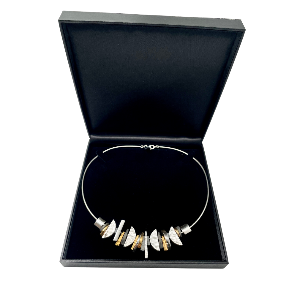 Silver and Gold Plated Crescent Necklace - Electroformed