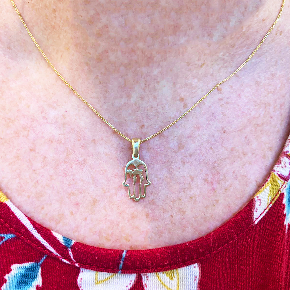 Hebrew jewelry - Hamsa Hai Hand Yellow Gold Cutout Pendant