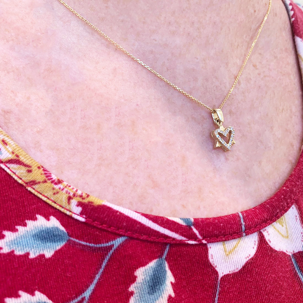 Star of David Heart Pendant in 14k Gold with CZ
