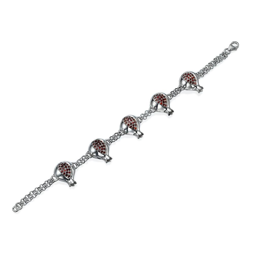 Sterling Silver Garnet Pomegranates Chain Link Bracelet