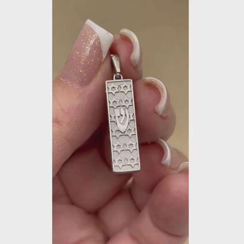 Load video: Mezuzah Pendant with Star of David &amp; Shin in 14K Gold