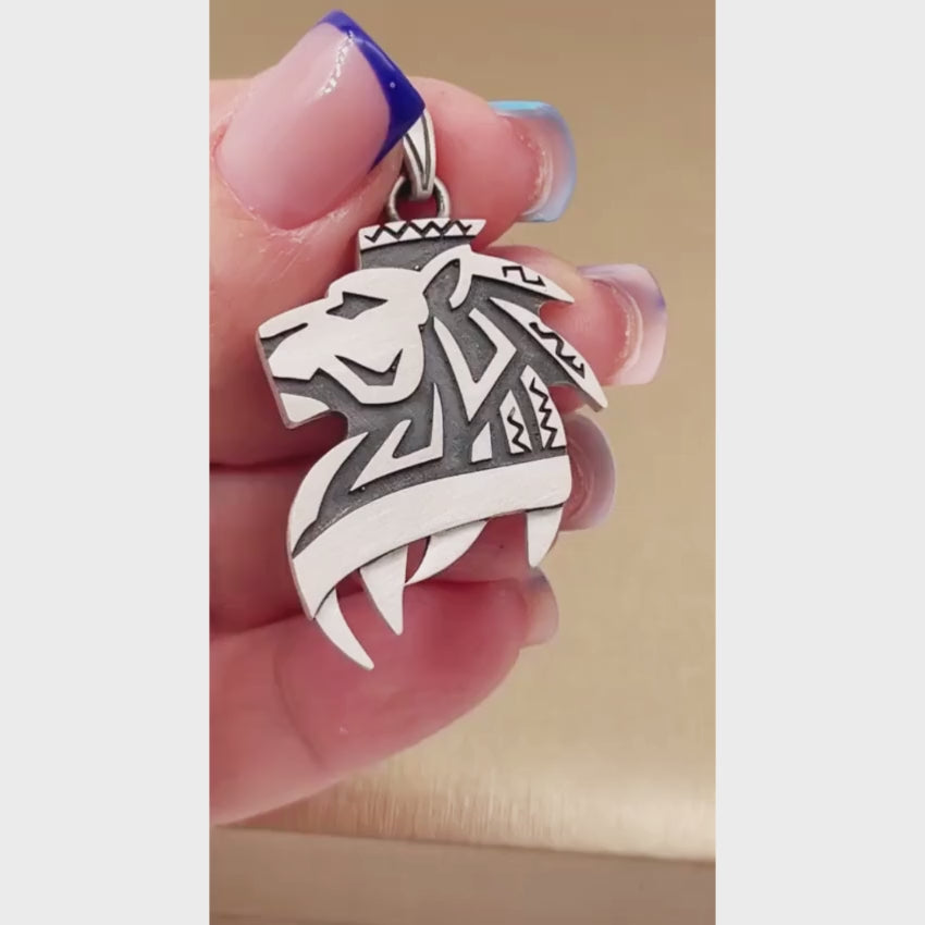 Load video: Lion of Judah Pendant in Sterling Silver