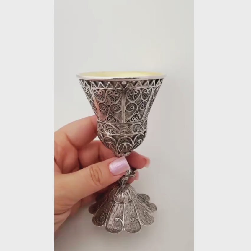 Load video: Sterling Silver Filigree Gilded Kiddush Cup