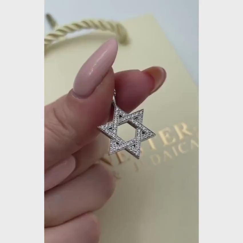 Load video: Classic Diamond Star of David Pendant in 18k White Gold