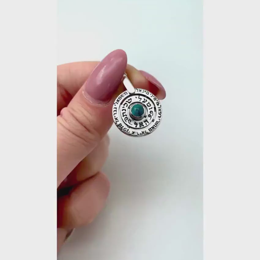 Load video: Kabbalah Angel Prayer Necklace in 925 Sterling Silver &amp; Genuine Turquoise