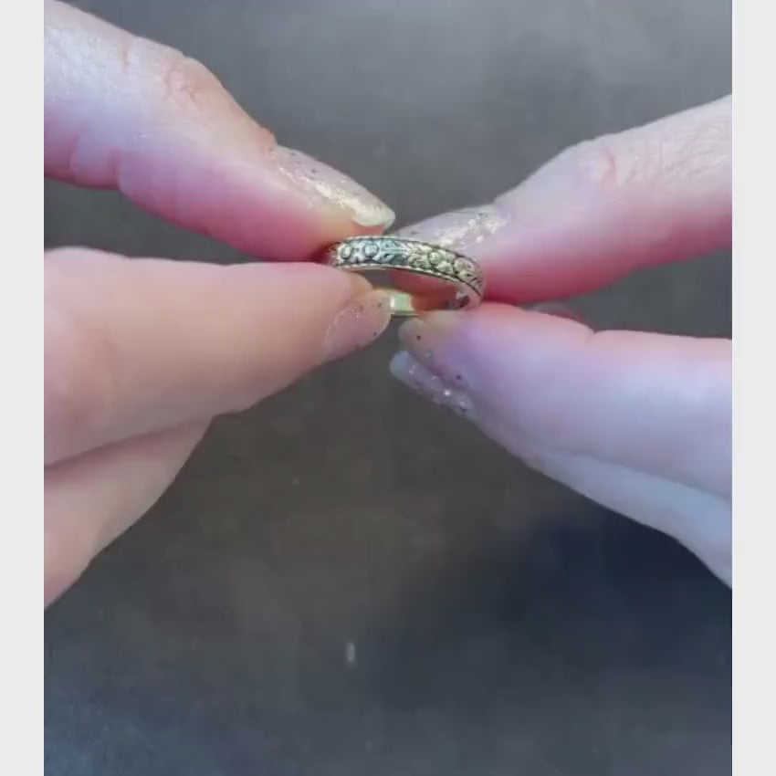 Load video: 14K Gold Engraved Floral Ani L'dodi Ring