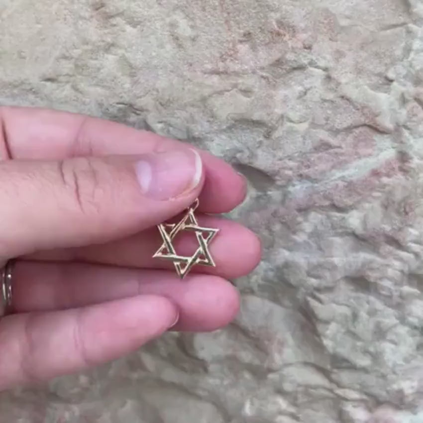 Load video: Interwoven Star of David 14k Yellow Gold Pendant