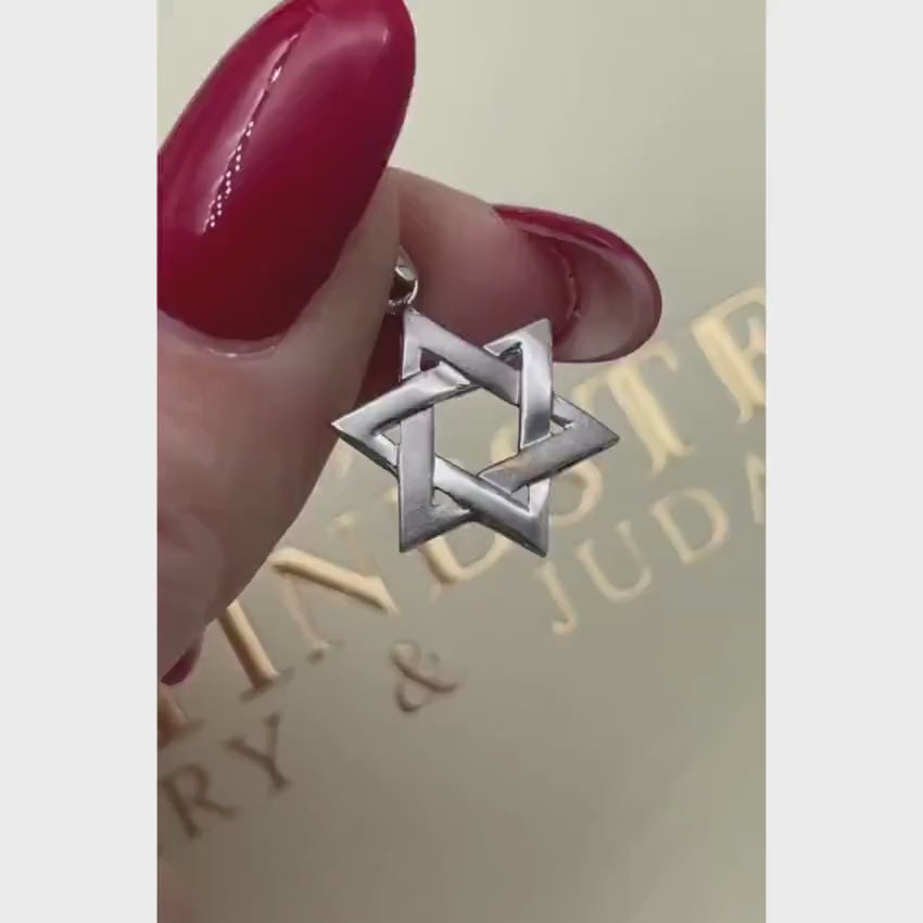 Load video: 14K White Gold Brushed Star of David Pendant