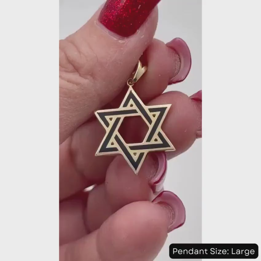 Load video: Star of David Pendant in 14K Yellow Gold with Black Enamel