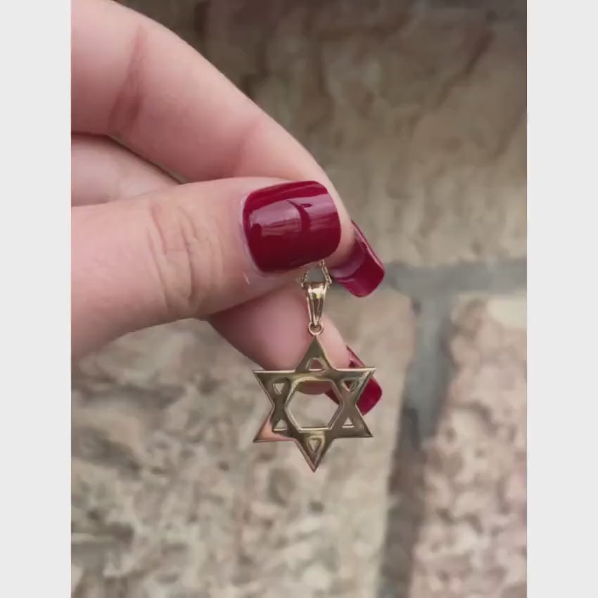 Load video: 14k Gold Classic Flat Star of David Pendant