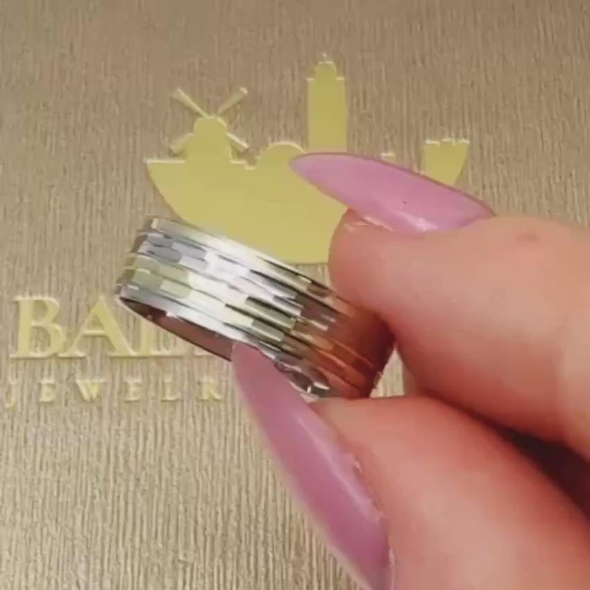 Load video: Two Tone 14K Gold Wedding Ring 8mm Unisex Gold Band
