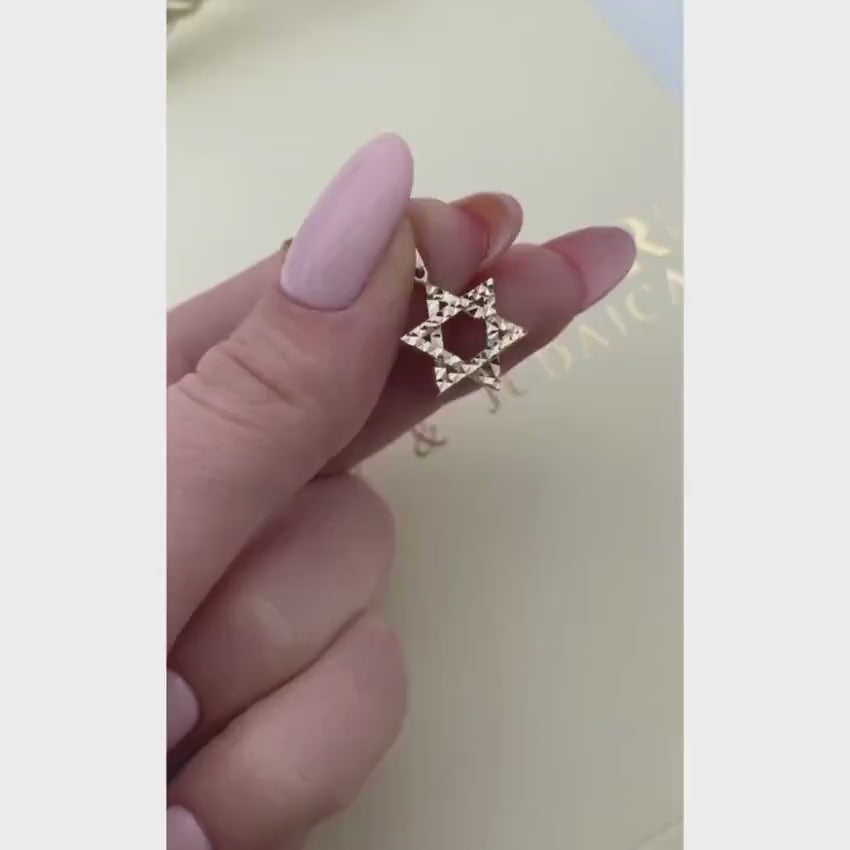 Load video: Diamond Cut Star of David Pendant in 14K Gold