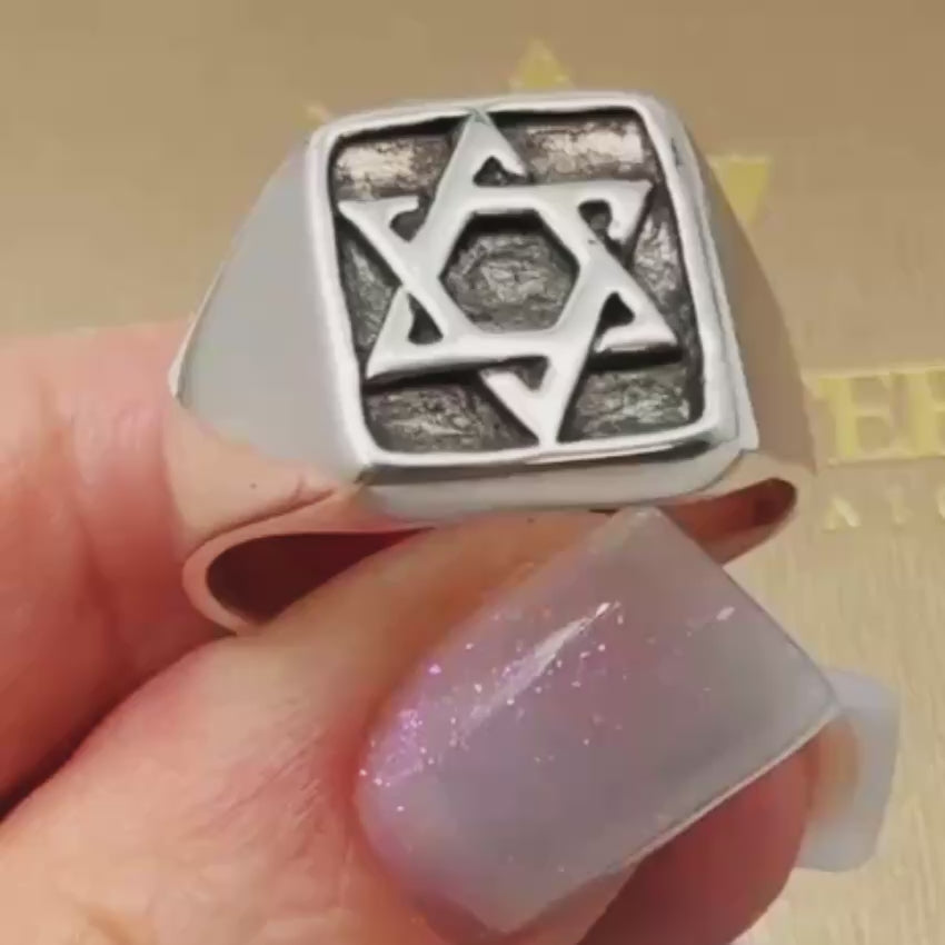 Load video: Sterling Silver Star of David Oxidized Ring