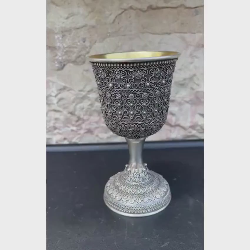 Load video: Sterling Silver Full Filigree Kiddush Cup