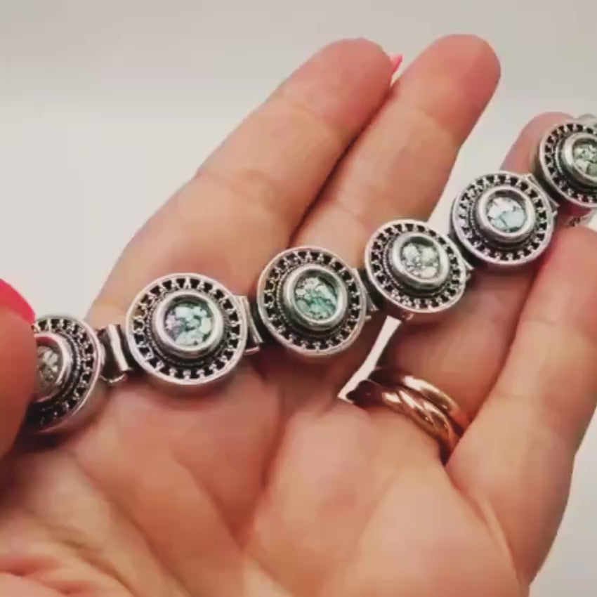 Load video: Sterling Silver Roman Glass Bracelet