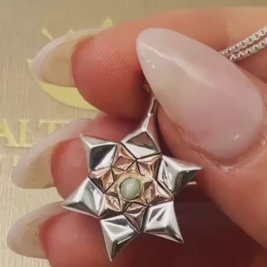 Load video: 14K Gold and Silver Star of David with Chrysoberyl Kabbalah Pendant Chain Set