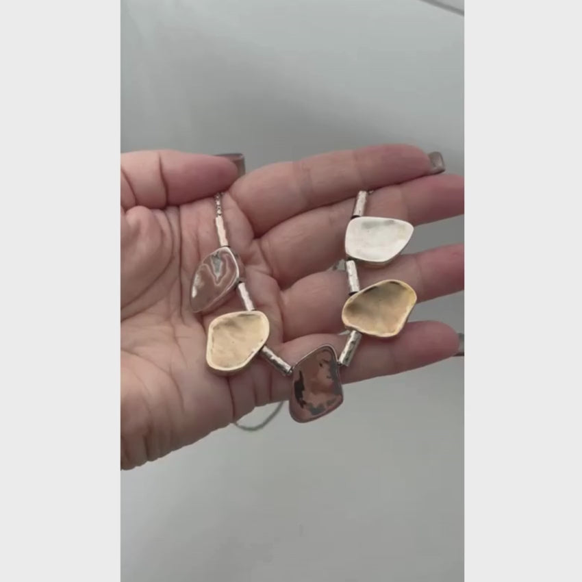 Load video: Silver and Gold Jerusalem Stone Style Nugget Necklace