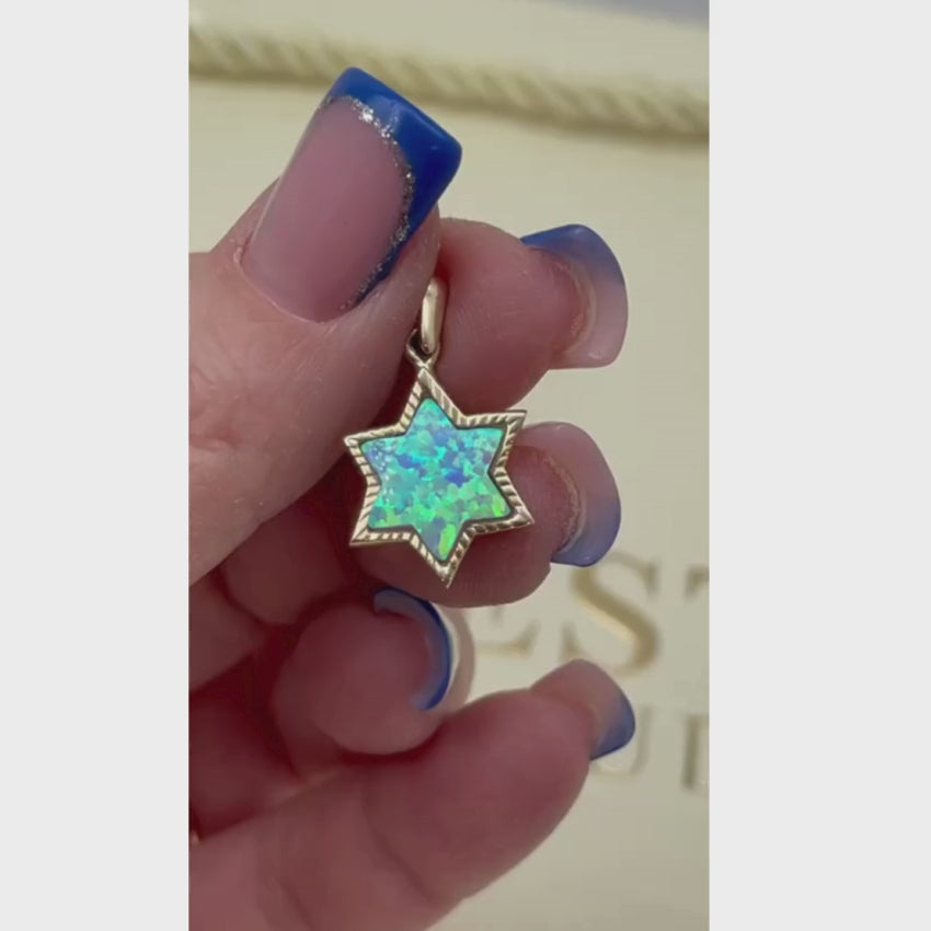 Load video: 14k Gold Opal Star of David Pendant
