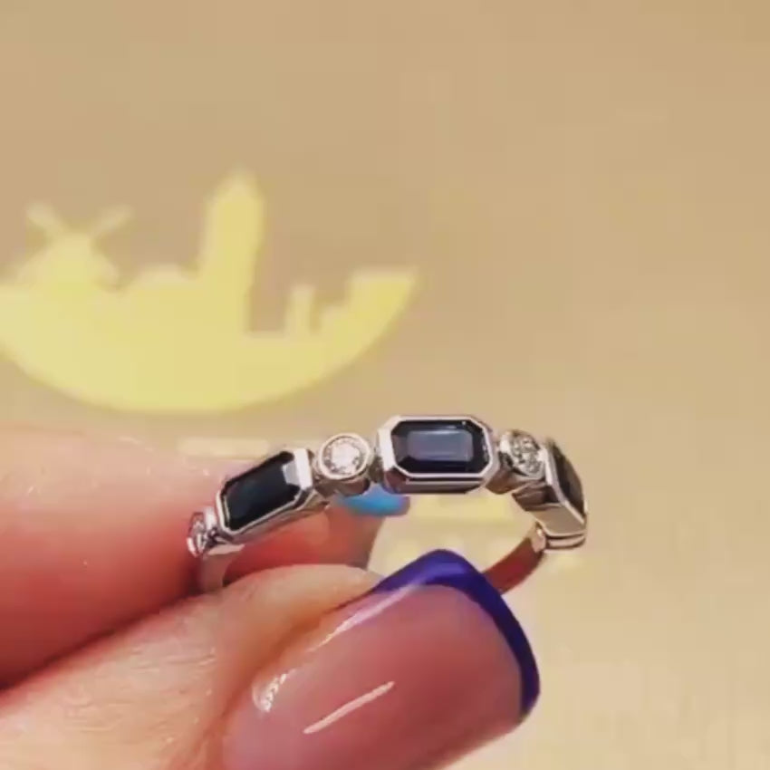 Load video: 14K White Gold Sapphire &amp; Diamond Ring