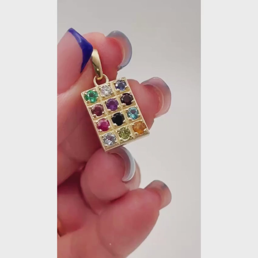 Load video: 14K Gold Hoshen Pendant with 12 Genuine Gemstones
