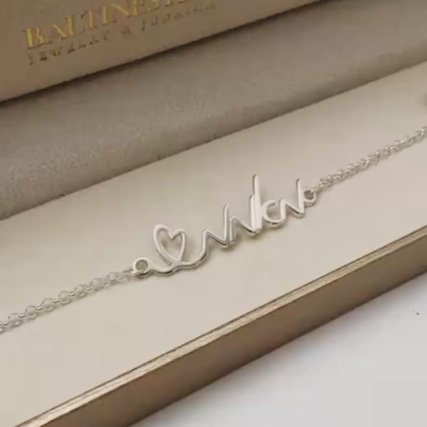 Load video: Personalized Sterling Silver Name Bracelet – Custom Script Name