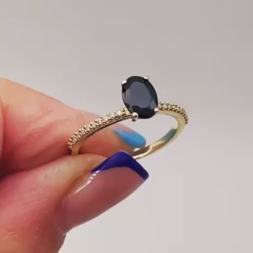 Load video: 14K Yellow Gold Sapphire &amp; Diamond Ring