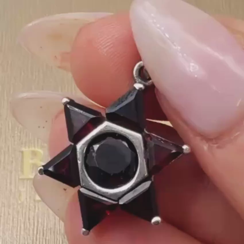 Load video: 925 Sterling Silver Natural Garnet Star of David Pendant  Magen David Necklace