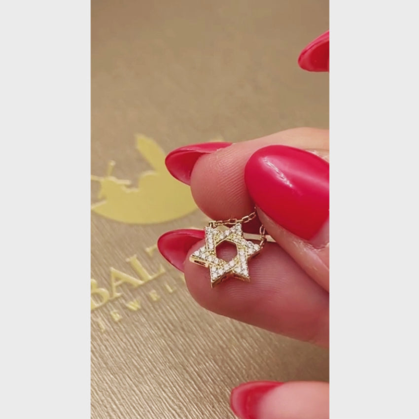 Load video: Diamond Star of David Necklace in 14K Gold - 10 mm