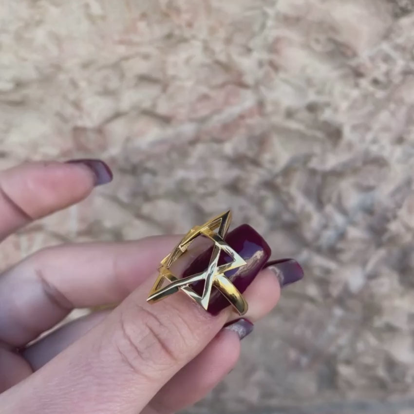 Load video: Large Star of David Ring in 14K Gold