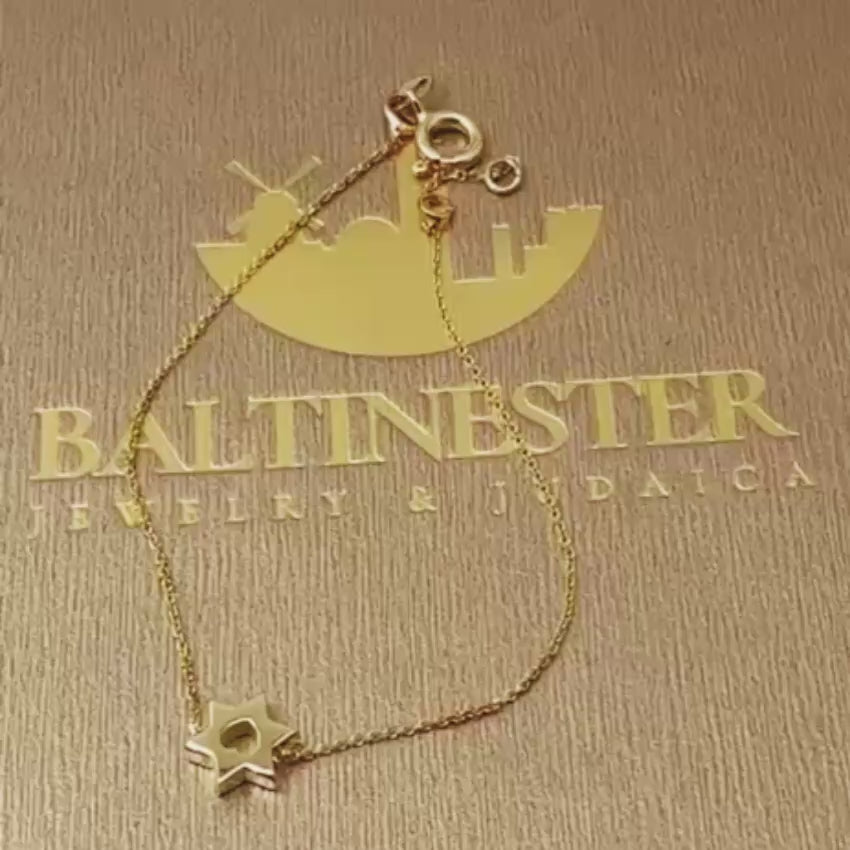 Load video: 14K Yellow Gold Star of David Heart Bracelet