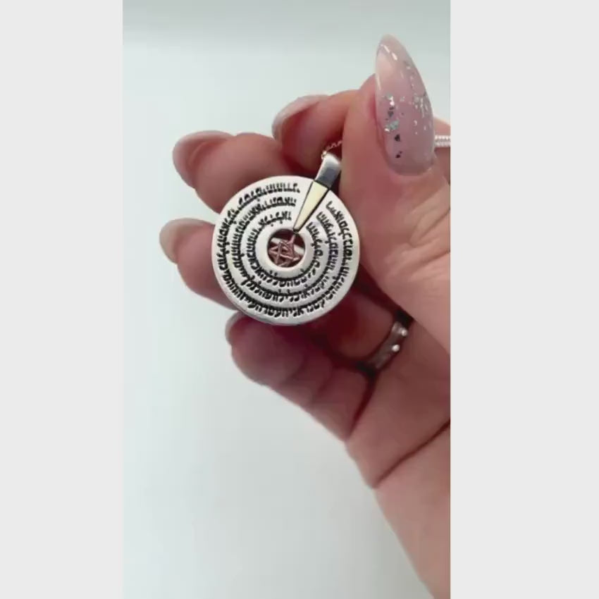 Load video: Merkaba Kabbalah Spinning Pendant Set 14K Rose Gold and Silver