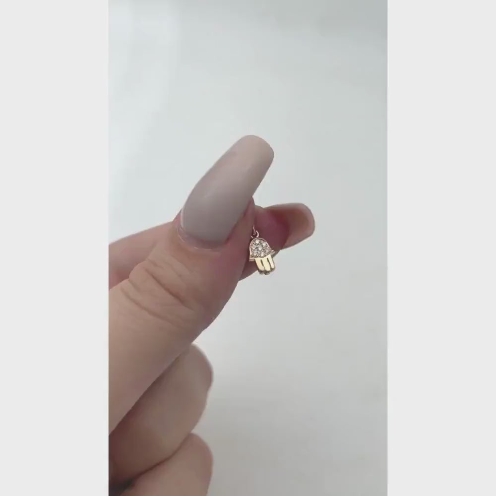 Load video: Tiny 18k Gold Diamond Hamsa Charm