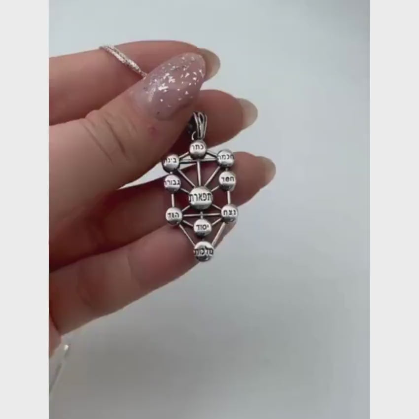 Load video: Silver Ten Sephirot Kabbalah Pendant and Chain Set