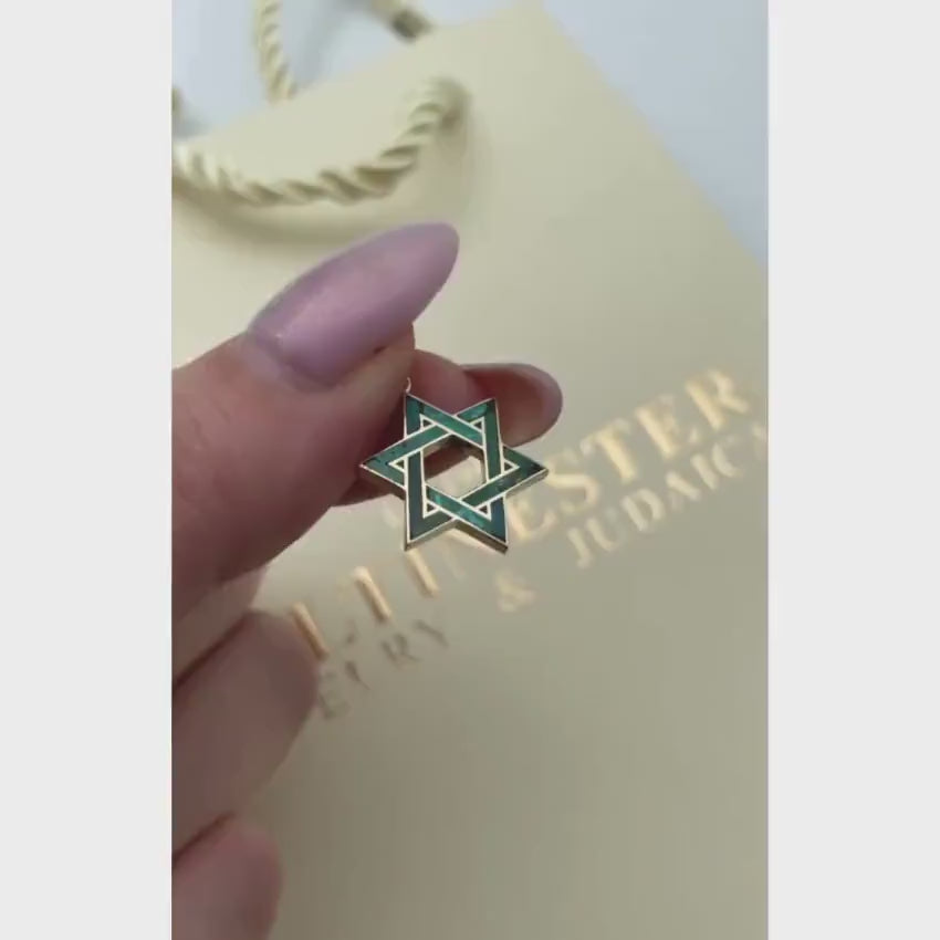 Load video: Eilat Stone Star of David Pendant in 14K Gold - 18 mm Size