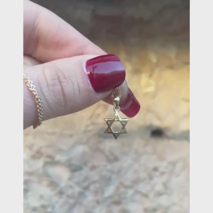 Load video: 14K Gold Curved 3D Star of David Pendant