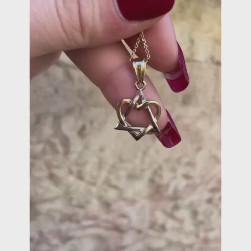 Load video: Heart Star of David Pendant in 14K White and Yellow Gold