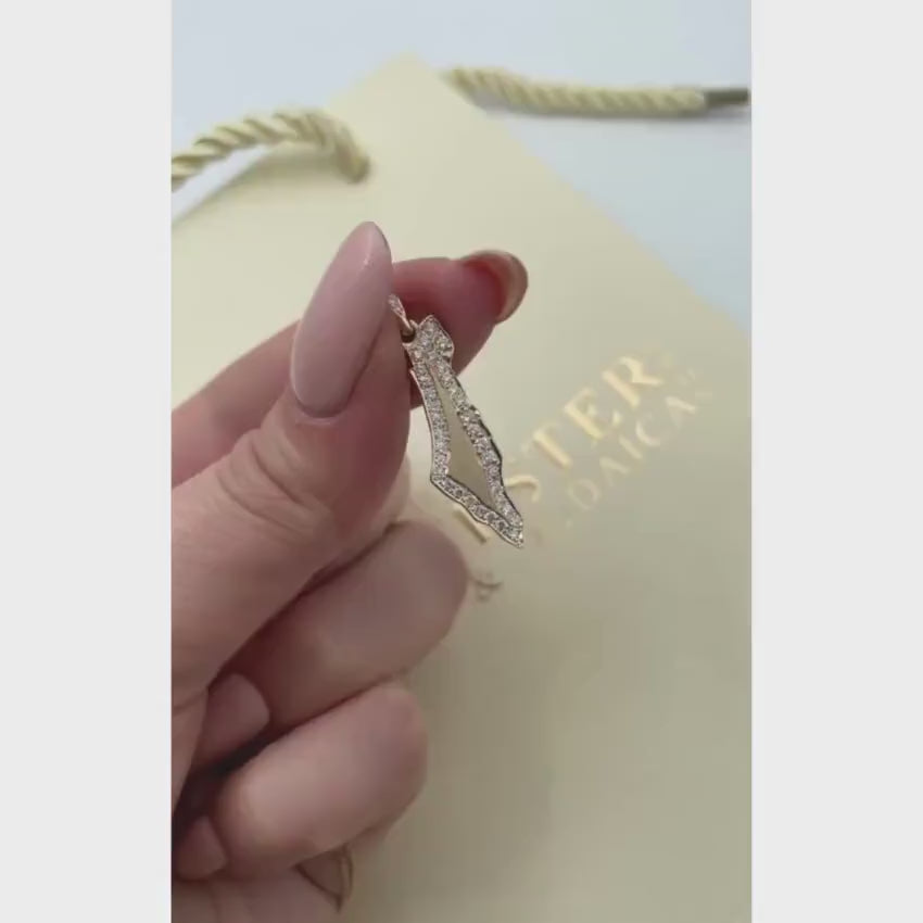Load video: Diamond Map of Israel Am Israel Chai October 7 Pendant in 14K Gold