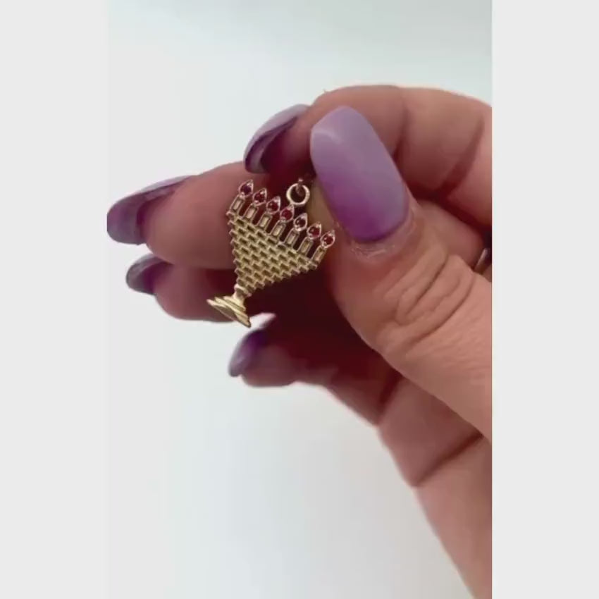 Load video: Kotel Menorah Pendant in 14k Gold Ruby